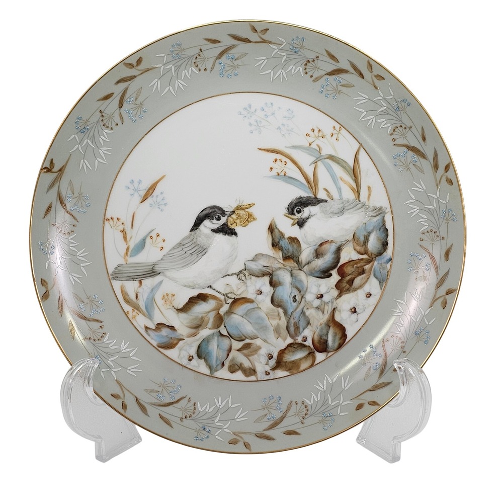 Vintage 50s Noritake Moderne Bird Plate MCM Floral Gold Trim Japan Shabby Chic